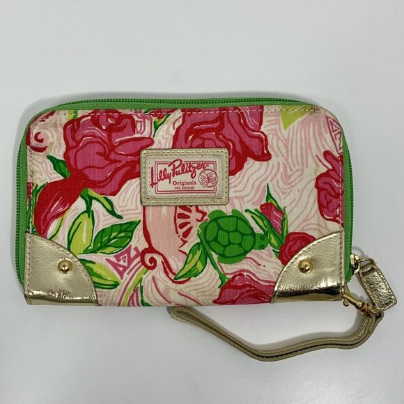 LILLY PULITZER Coming In Hot Wristlet Wallet With Detachable Strap METALLIC Trim - Picture 1 of 11